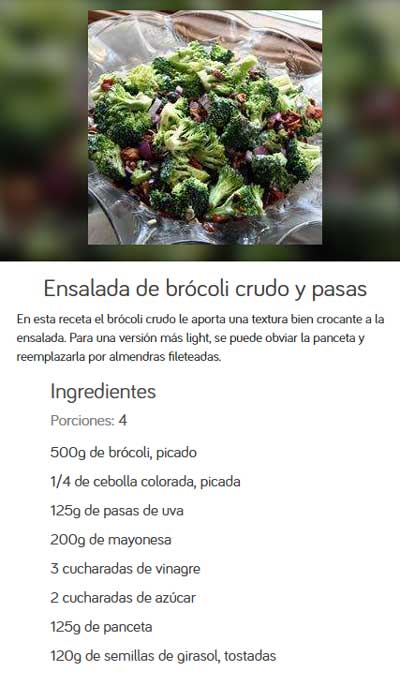 Ensalada de brócoli crudo y pasas
