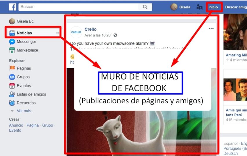 muro de noticias de facebook