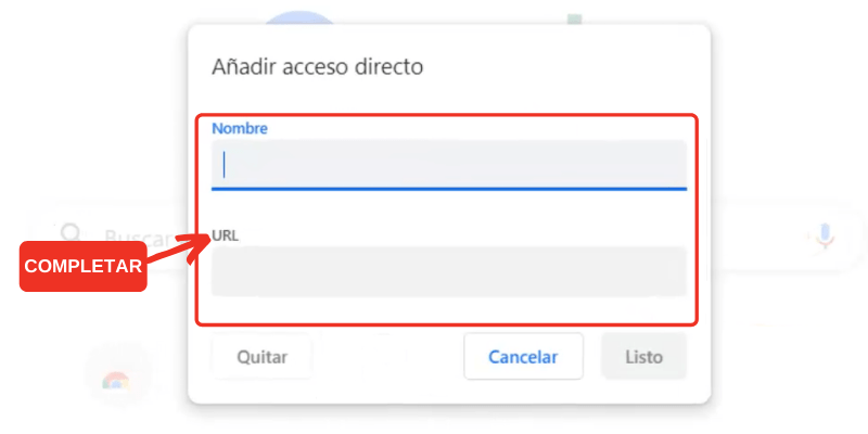 añadir accesos directos en la página de google