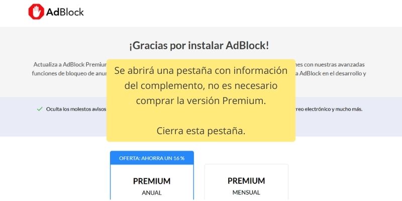 captura de la página del complemento AdBlock