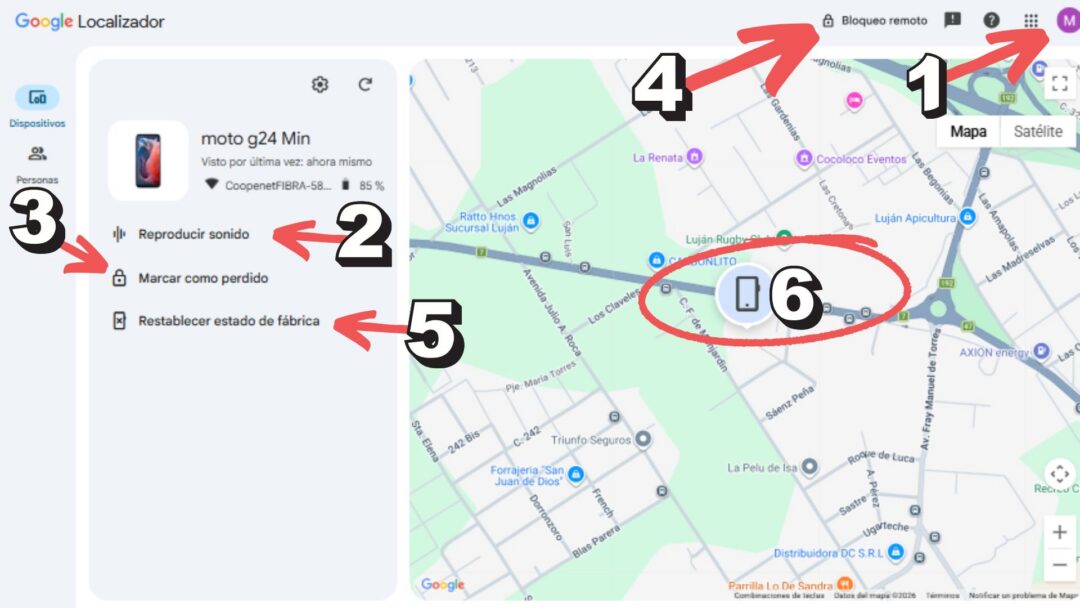 Ubicación de un celular perdido en el mapa de Localizador de Google
