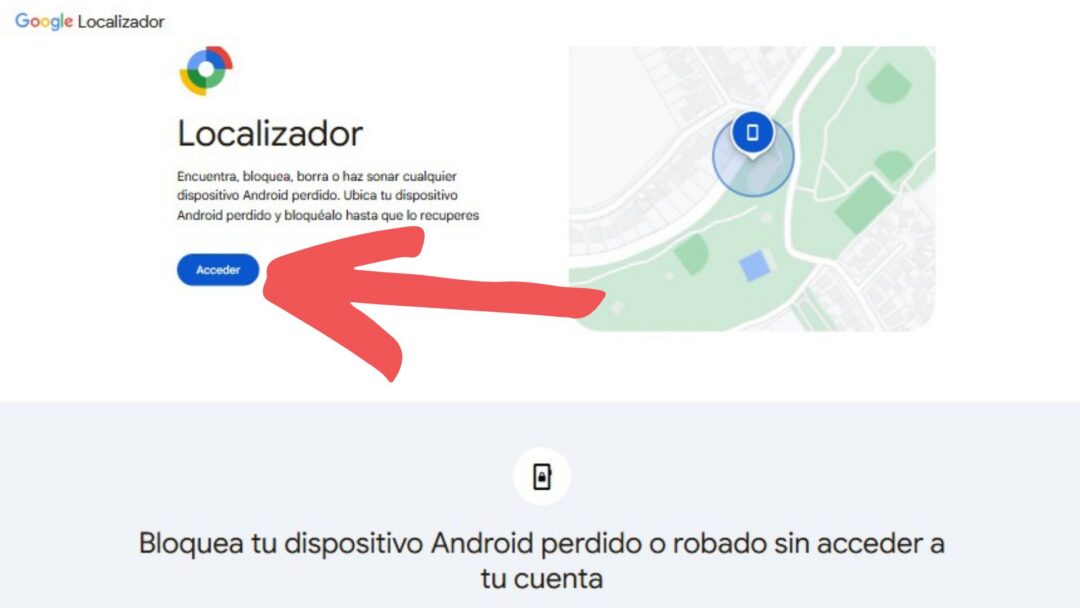 Primera pantalla de Localizador de Google para encontrar un celular Android perdido