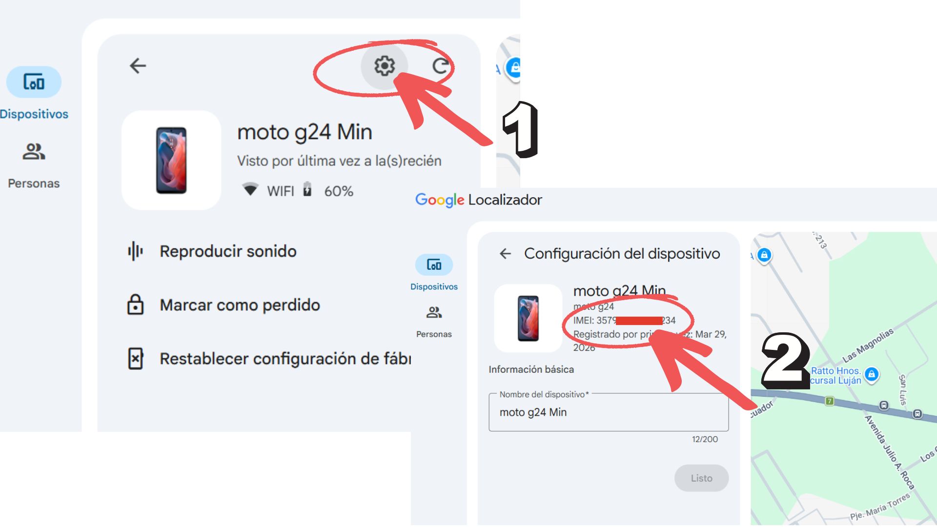 pantalla de Localizador de Google que muestra como saber el IMEI de neustro celular