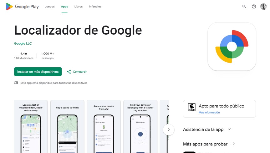 pantalla que muestra la App Localizador en Google Play