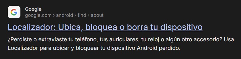 fragmento que muestra el resultado de buscar "dónde está mi celular"